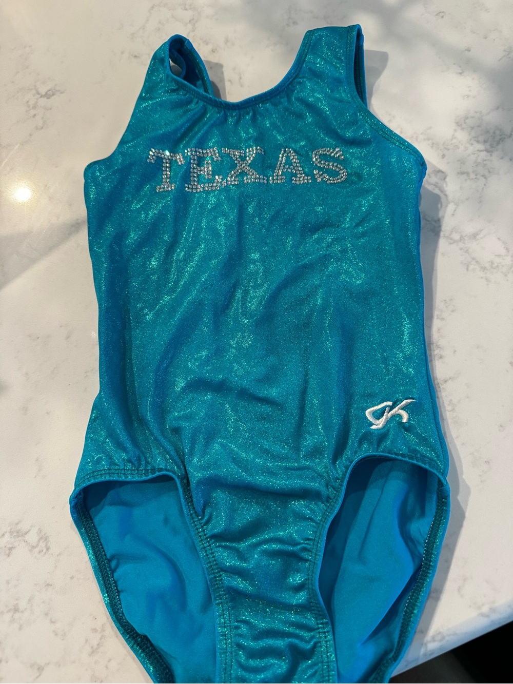 GK Teal Shimmer Leotard with Rhinestone TEXAS
